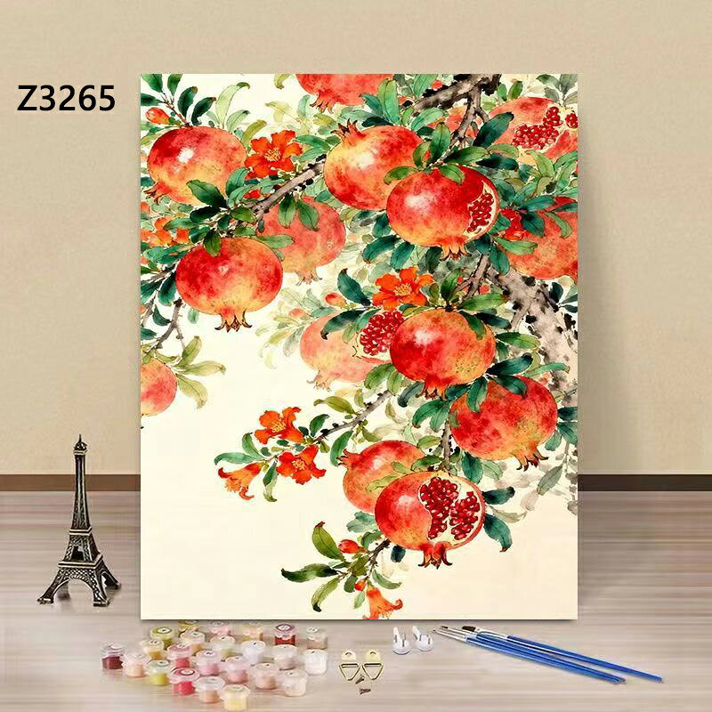 送料無料 5色 塗り絵 枝ざくろ 和風水彩絵 数字油絵 数字塗り絵 数字油絵セット ぬりえ 油絵風 絵画 DIY絵 お絵描き 油絵キット アクリル絵画 ナンバー油絵キット 30x40cm 楽天海外通販