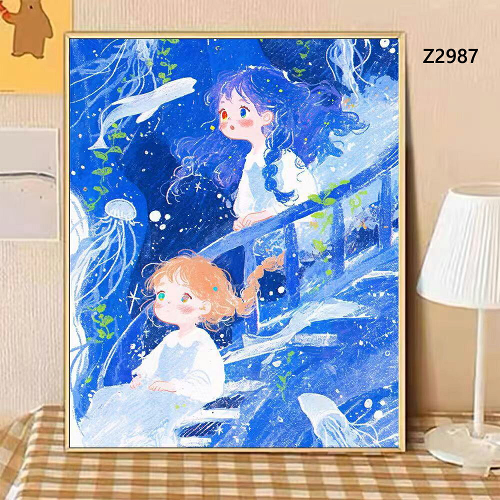 深海・クラゲと少女を描いた柔らかな筆触のイラスト風デジタルオイルペインティング 4 種セット。 統一された青系カラーで癒し効果抜群。夢のような幻想世界が魅力。 子供部屋、女子部屋、雑貨カフェ、ネイルサロンの壁飾りにおすすめ。 幻想的な青い深海空間。階段に座る二人の少女、周囲をクラゲと魚が漂う夢見がちな情景。青い手すりに寄りかかる金髪少女。隣に白いネコ、暗い深海に浮かぶクラゲが幻想感を演出。三つ編みの少女が手すりから遠くを眺め、緑の植物とクラゲに囲まれた穏やかな一コマ。螺旋階段の少女。透明なクラゲが泳ぎ、古風な文字を添え、詩的で繊細な雰囲気。 商品説明 商品内容 塗り絵セット セット内容 数字が印刷された白抜きキャンバス1枚(インナーフレーム付） 筆 アクリル絵の具 壁がけ用フックとネジ 生産国 中国 納期 【配送に関する重要なお知らせ】 本商品はアクリル絵の具を含んでいるため、海外発送は特別な輸送チャネルを通す必要がございます。 そのため、配送には通常よりお時間を頂戴しますことをあらかじめご了承ください。 【通常の流れ】: 発送まで：ご注文後、5営業日以内に発手配いたします。 お届けまで：発送後、お届けまでに1〜2週間程度を要する場合がございます。 注意書き ※手塗りのペイント商品となりますので、完成時に見本と多少の誤差が生じる場合もございますのでご了承くださいませ。 ※モニターの発色により実物と色味が多少異なる場合がございます。 活用イベントのご提案 ギフト 記念日 年末年始 プレゼント サプライズ お祝い 誕生日プレゼント 結婚記念日 バースデー 自由研究 冬休み 春休み 夏休み 子ども 塗り絵 小学生 工作 インテリア 絵画 DIY絵画 趣味 手作りプレゼント 母の日 父の日 バレンタイン ホワイトデー お盆 敬老の日 連休 雑貨 おしゃれ 絵画 壁掛け インテリア 　 自由研究 小学生 キット　自由研究 女の子　 自由研究 男の子　趣味　 ひとり　大人から始める趣味　おうち時間充実アイテム　おうち時間充実グッズ　福利厚生　手作りギフト おしゃれギフト　 DIY プレゼント ハンドメイド　雑貨　週末　おこもり　おうち休日　おうち時間 自粛生活　 巣ごもりグッズ 暇つぶし グッズ 頭の体操 入院 便利 グッズ 手作りキット 大人 工作 キット 工作キット 子供 ハンドメイド雑貨 手作りキット 子供 ハンドメイド キット おうち時間グッズ おうち時間キット おうち時間 キット お家時間 リラックス ぬりえ バレンタイン チョコ以外 おしゃれ 飾り かわいい 装飾 手作り バレンタイン 花 子供 プレゼント プチギフト モンステラ プルメリア アートポスター フレーム付き アートパネル インテリア 小さい アート パネル アートパネル アートポスター 運気が上がる絵 ファブリックパネル 絵画 インテリアアートパネル 壁掛け 玄関 絵 ファブリックパネル 玄関 開運 絵画 風水 玄関 おすすめ キャンバス アート インテリア 壁掛け 北欧 北欧アート オススメご利用場所 店舗　カフェ　おうちカフェ 喫茶店　BAR　バー おうちバー バーごっこ　バル　ホテル　レストラン　アメリカンダイナー　飲食店　居酒屋　スパ　テレビ局　撮影スタジオ セット　ライブハウス　美容院　美容室　理容院　理容室　デザイナーズマンション　賃貸部屋　賃貸マンション　ワンルームマンション　ガレージ　車庫　倉庫　物置 お家の中の飾れる場所アイデア 自宅　家 部屋の内装　狭い部屋　ワンルーム　男子部屋　女子部屋　大人の小部屋　書斎　子供部屋　リビングルーム　リビング　デスク　勉強机　テーブル　ラック　ダイニング　キッチン　寝室　床の間　トイレ　洗面所　玄関　廊下 本棚　飾り棚　ドア　扉　棚　冷蔵庫　ベランダ　ガレージ　車庫　駐車場　屋外　庭　ガーデニング　応接室　ロビー　エレベーター　エレベーターホール　客室　個室　脱衣所 おうちじかん　おうち時間 こんな物をお探しの方にオススメ 暇つぶし おもちゃ　暇つぶし 子供 グッズ　入院 大人 暇つぶし　アートパネル モダン　アートパネル 北欧　アートパネル モダン 玄関　アートパネル 風景　アートパネル モノクロ　アートパネル モノトーン　　ペイントバイナンバー　アート　ボード　アートボード タペストリー グッズ 頭の体操 脳活 脳トレ 高齢者 アタマのトレーニング 指先 入院 便利 リハビリグッズ リハビリ グッズ お部屋の模様替え グッズ SNS映え　お部屋づくり　外出自粛　お手頃価格のインテリア 小さい　ミニ　ミニサイズ　カフェ風インテリア 雑貨　デザイナーズ家具　オブジェ　リプロダクト　照明　壁面装飾　壁面飾り　壁画　壁掛け　壁掛けアート　壁かけアート　壁かけ専門　壁飾り　飾り　壁に飾る 飾る オーナメント　タペストリー　ウォールアート　ウォールパネル　モダンアート　ミニアート　絵画 画像　アート パネル　アートパネル　インテリアアートパネル　 初心者 上級者 セット 上級者 初心者セット 四角 スクエア バンクシー 額縁 桜 動物 大型 お城 犬 ダイアモンドアート ダイアモンドアートキット ダイアモンドアートセット アートフレーム　アートパネル・アートボード　アートボード　アートポスター　ポスターフレーム　poster　サインボード　サインプレート　木製看板　木製アート看板　ウッドボード　ウォールプレート　ウォールステッカー　ウォールシール　ステッカー　壁かざり用ポストカード　壁紙　装飾品　アイテム　グッズ　置物　DIY用品　輸入雑貨　アメリカン雑貨　アメ雑貨　USA雑貨　ヴィンテージ雑貨　ビンテージ雑貨　壁飾り　壁デコ　デコレーション　ウォールデコレーション　装飾　飾り付け　絵　絵画　イラスト　装飾画　壁面装飾　壁に吊るす　プリント　飾り付け 飾りつけ　店内ディスプレイ　ホームパーティー　イベント　ビンゴ　景品　SNS映え　人気　おしゃれ　お洒落　オシャレ　彩り　インパクト　ニッチ　イメージアップ　ナチュラル　シンプル　カントリースタイル　ブルックリンスタイル　癒し　元気　幸せ 　こだわり　珍しい　目隠し　アクセント　ドラマ撮影　映画撮影　おうち時間　テレワーク　リモートワーク　ZOOM　ZOOM会議　ズーム　ズーム会議　背景　実用的　お手軽　新生活　一人暮らし　独り暮らし　二人暮らし　夫婦暮らし　引っ越し　引越し　模様替え　改築　改装 注意事項 ・お客様が通常と同じお買い物ステップで安心して海外の商品を購入できるよう、楽天市場から指定を受けた委託先である（株）コマースロボティクスが、当店の店舗運営業務を行います。 ・当店でご購入された商品は、原則として、「個人輸入」としての取り扱いになり、全て中国からお客様のもとへ直送されます。 ・個人輸入される商品は、全てご注文者自身の「個人使用・個人消費（日本に居住する者に寄贈される物で、当該寄贈を受ける者の個人的な使用に供される場合を含みます。）」が前提となります。第三者への譲渡・転売が法令で禁止されるもの（医薬品、医薬部外品、化粧品等を含みますが、これに限られません。）もございますのでご注意下さい。 ・通関時に関税・輸入消費税が課税される可能性があります。課税額はご注文時には確定しておらず、通関時に確定しますので、商品の受け取り時に着払いでお支払いください。詳細はこちらご確認下さい。 ・色がある場合、モニターの発色の具合によって実際のものと色が異なる場合がある。