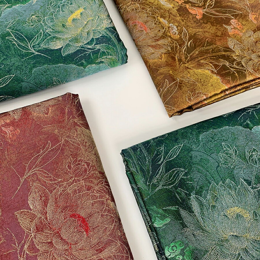 送料無料 143cm幅 90cm単位 蓮の花柄 生地 布 布地 ジャカード生地 色織り生地 ジャカード織り 紋織物 フローラルジャカード 植物柄の紋織物 花柄 フラワー 水面に咲く蓮 蓮 ハス 楽天海外通販