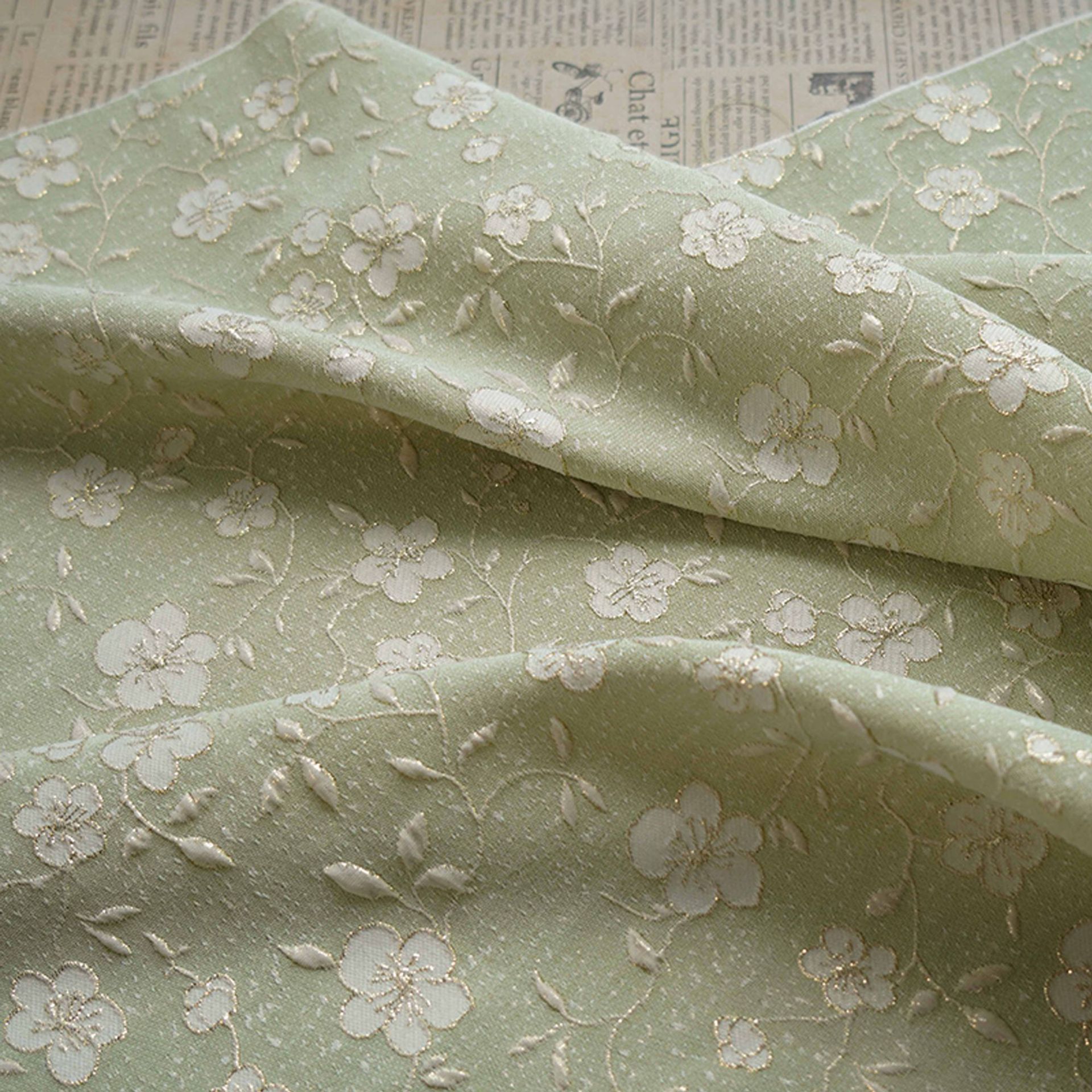 乐天商城 - 送料無料 137cm幅 90cm単位 ジャカード生地 エンボス生地 生地 布 布地 色織り生地 花柄 グリーン ピンク アイボリー 楽天海外通販