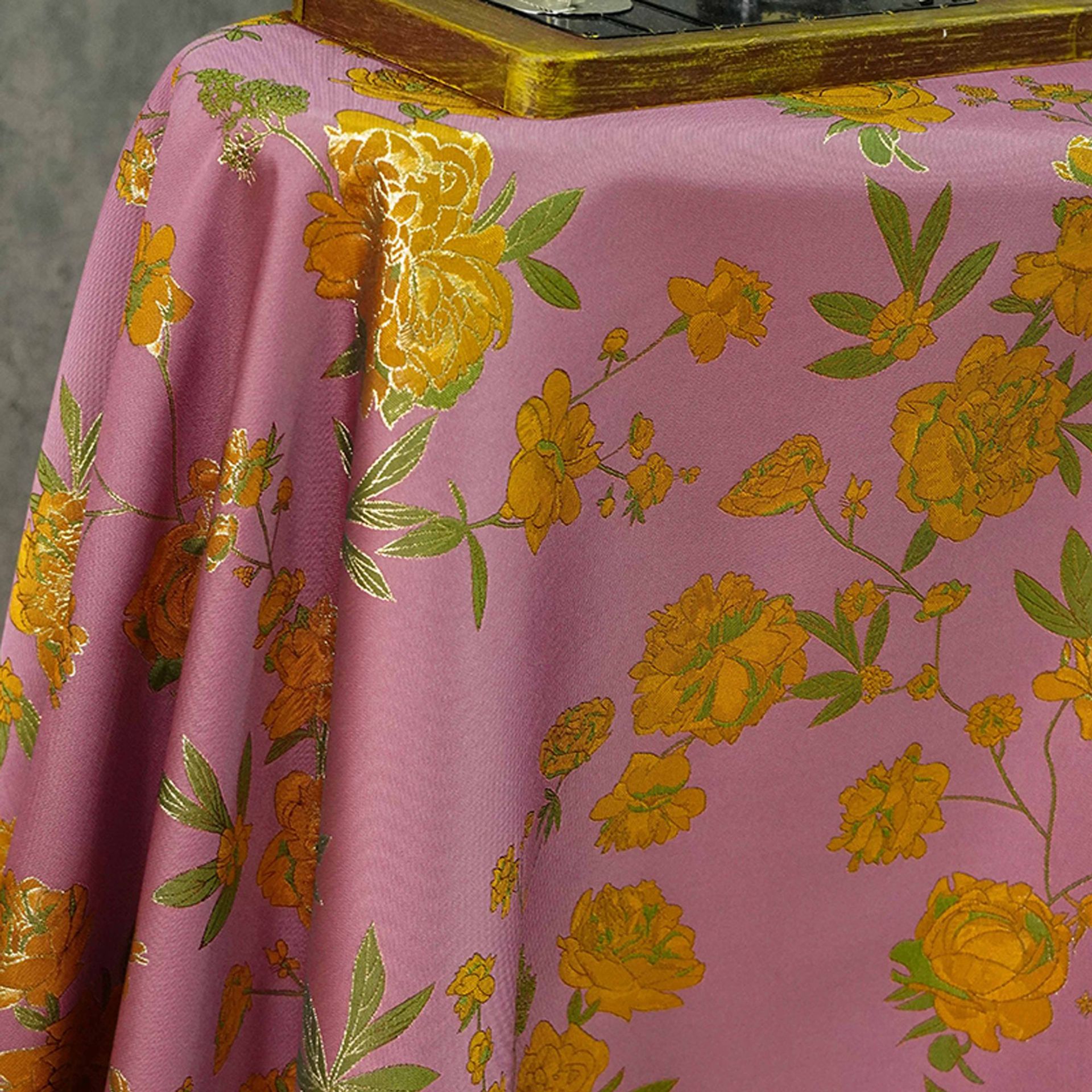 送料無料 145cm幅 90cm単位 ジャカード生地 生地 布 布地 色織り生地 花柄 牡丹花 オレンジ パープル 楽天海外通販