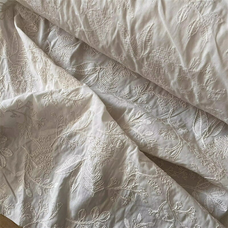 樂天商城 - 送料無料 125cm幅 90cm単位 刺繍生地 生地 布 布地 刺繍布 綿生地 綿布 刺繍入り生地 花柄 葉柄 アイボリー 楽天海外通販