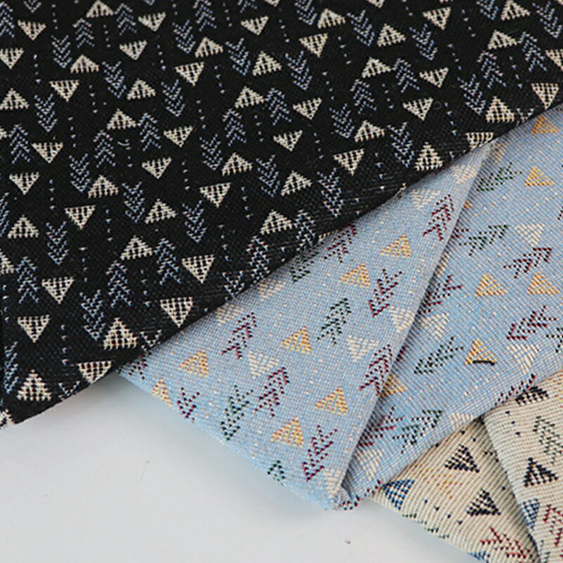 送料無料 143cm幅 90cm単位 ジャカード生地 生地 布 布地 色織り生地 やや厚手 混紡 幾何 三角形 黒 白 ブルー 楽天海外通販