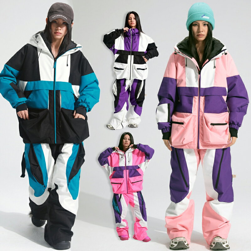 送料無料 スノーボードウェア 上下セット ジャケット+ロングパンツ セットアップ レディース スキーウェア メンズ スノボウェア アウター ウィンドブレーカー機能 長ズボン ボトムス 切り替え 配色 撥水 防風 防寒 保温 スノボ スキー ユニセックス 男女兼用 楽天海外通販