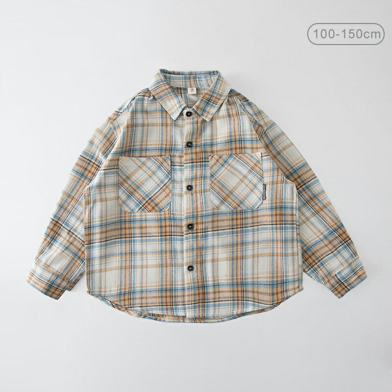 Rakuten - 送料無料 子供服 長袖シャツ キッズ 長袖 シャツ 綿100％ カジュアルシャツ 男の子 女の子 ガール ボーイ 子ども服 子供ウェア 春秋服 胸ポケット 100cm 110cm 120cm 130cm 140cm 150cm チェックシャツ チェック柄 ブルー イエロー 楽天海外通販