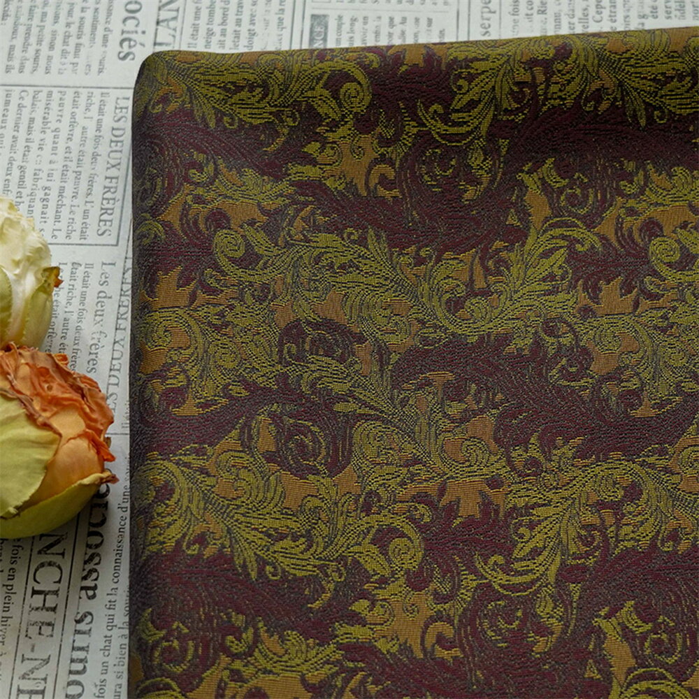 乐天商城 - 送料無料 150cm幅 90cm単位 ジャカード生地 生地 布 布地 色織り生地 きじ ぬの 手作り生地 裁縫 DIY用生地 手芸用 ハンドメイド向け 花柄 宮廷スタイル ロココ調 唐草文様 ワインレッド ゴールド 楽天海外通販
