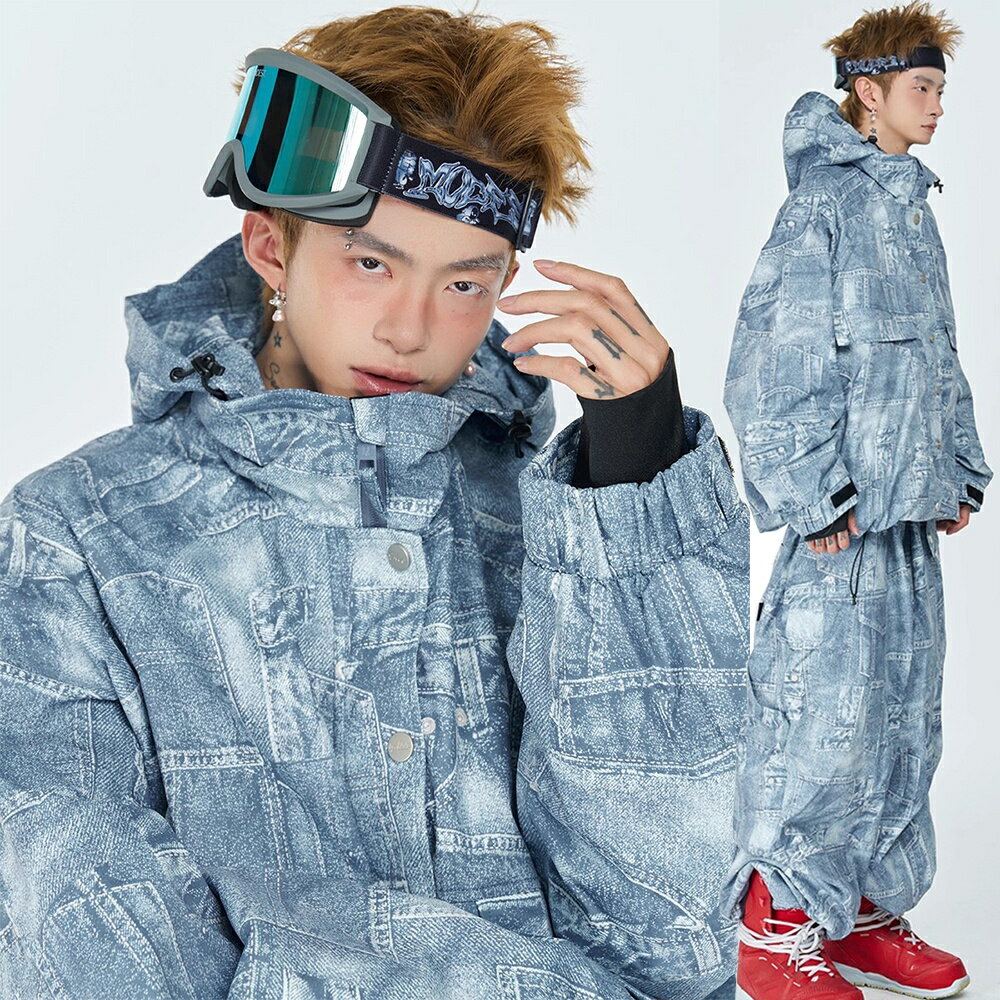 送料無料 スノーボードウェア スキーウェア スノボウェア レディース メンズ 上下セット セットアップ スノボジャケット スキージャケット 前開き フード付き アウター スノボパンツ スキーパンツ ロングパンツ ボトムス 長ズボン ゆったり ブルー 楽天海外通販