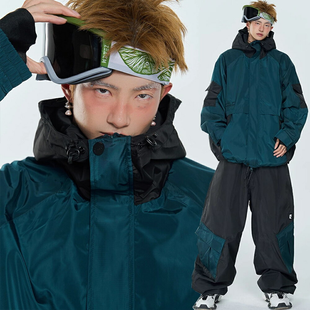 送料無料 スノーボードウェア スキーウェア スノボウェア レディース メンズ 上下セット セットアップ スノボジャケット スキージャケット 前開き フード付き アウター スノボパンツ スキーパンツ ロングパンツ ボトムス 長ズボン ゆったり ビリジャン 緑黒 楽天海外通販