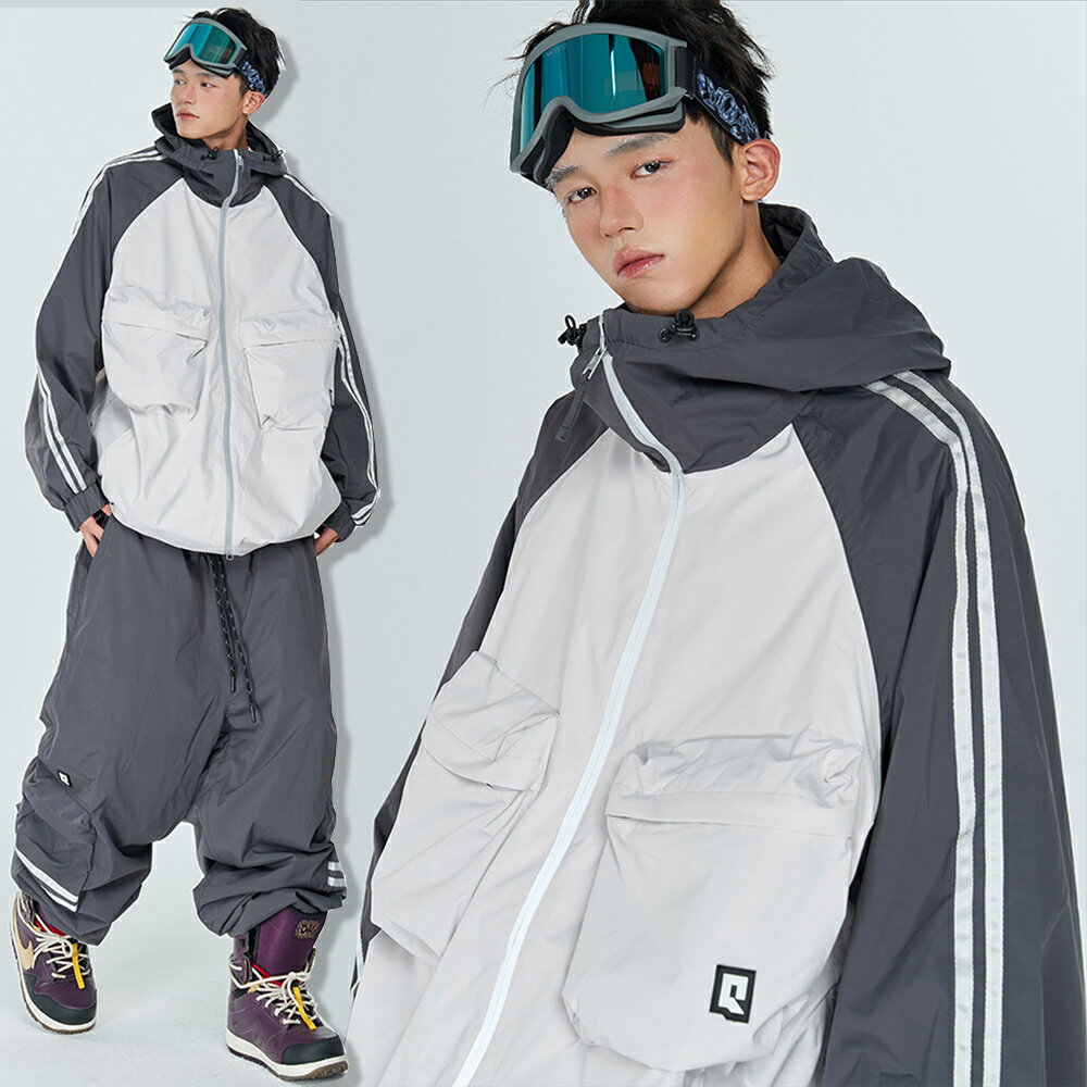 送料無料 スノーボードウェア スキーウェア スノボウェア レディース メンズ 上下セット セットアップ スノボジャケット スキージャケット 前開き フード付き アウター スノボパンツ スキーパンツ ロングパンツ ボトムス 長ズボン ゆったり 白 グレー 楽天海外通販