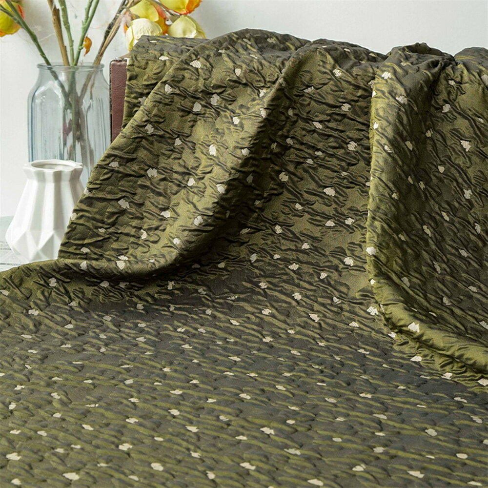 送料無料 138cm幅 90cm単位 ジャカード生地 エンボス生地 浮き彫り生地 立体感 生地 布 布地 色織り生地 きじ ぬの 手作り生地 裁縫 DIY用生地 手芸用 ハンドメイド向け 花柄 緑 グリーン オリーブ 楽天海外通販