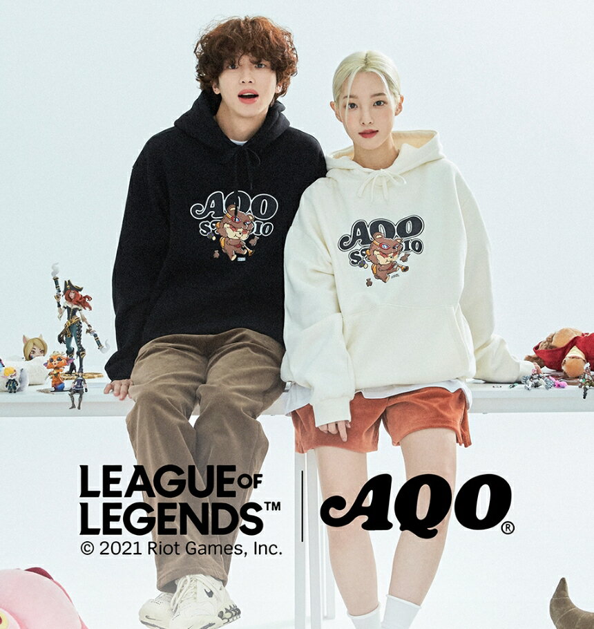 AQO STUDIO SPACE X LOL コラボ HE&SHE [送料無料] AQO X LoL BOKSIL HOODIE アコスタジオスペース リーグオブレジェンド LEAGUE OF LEGENDS プルオーバー ユニセックス ストリート カジュアル パーカー フーディ