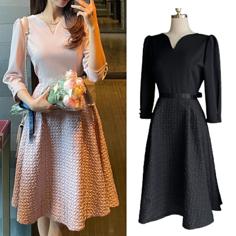 HE&SHE Suitroom(スーツルーム)【送料無料】ワンピースフレアハートネックリボン大人カジュアル大人トレンドストラップハートネックフレアワンピース