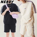 NERDY ノルディ HE&SHE [送料無料] 2022SS NY SHORT-SLEEVE SWEAT + HALF PANTS SET NY半袖トレーナー + ハーフパンツセット ユニセックス ストリート カジュアル トレーニング カップルルック ペアルック フーディ セットアップ 全2カラー