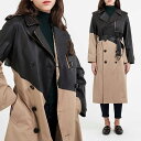 HE&SHE [送料無料] MINSMER [IJ-10] LAMB SKIN TWO-TONE BICOLOR CASUAL TRENCH COAT ラムスキンツートーン配色トレンチコート 女性 女子 ストリート カジュアル アウター 大人気 レザージャケ…