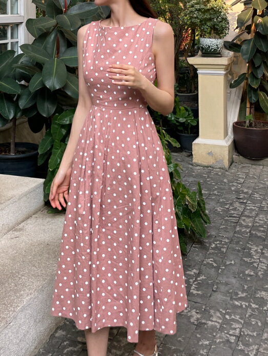 HE&SHE Suitroom（スーツルーム）【送料無料】ワンピースビーチワンピースカジュアルワンピースドットパターンノースリーブロングドットフレアワンピース