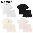 NERDY ノルディ HE&SHE  2023SS ハートワッペン半袖セットアップ HEART WAPPEN SHORT SLEEVE SET ユニセックス メンズ レディース 韓国ブランド 韓国ファッション カットソーセット ハーフパンツセット ペアルック ストリート カジュアル