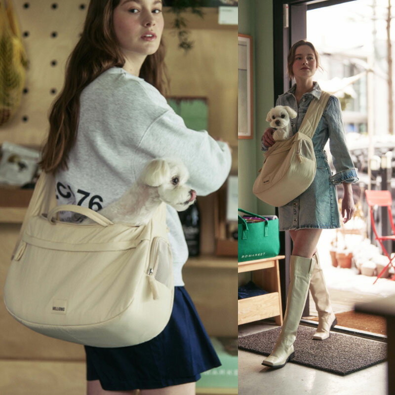 MILIONG (ミリオン) HE&SHE【送料無料】NEW MILING BAG ミーリングバッグ ペット用品 犬散歩 お出かけ ショルダーキャリーバッグ 猫兼用 ペットキャリア 犬キャリア ペットアイテム クッションバッグ 出かけバッグ 韓国ブランド 1