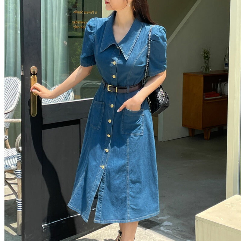 HE&SHE [] I AM MARI ACA}[ MIAS PUFF DENIM BELT ONE-PIECE ~AYptfjxgs[X fB[X  q 炵Abv s[X Os[X hX Vcs[X ؍