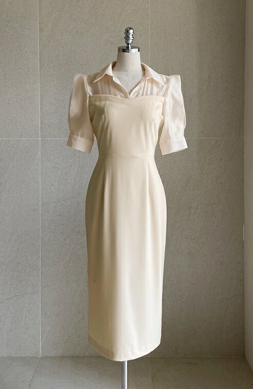 HE&SHE [送料無料] SUITROOM NUAREN BI-COLOR ONEPIECE ヌアレンバイカラーワンピース レディース 女性 女子 女らしさアップ 半袖ワンピース ドレス パーティ パフ袖 パフスリーブ 結婚式ルック 韓国