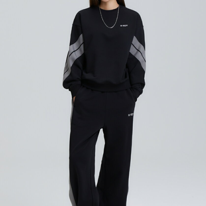 NERDY ノルディ 【正規品】 HE&SHE [送料無料] ダイアゴナルラインスウェットセット DIAGONAL LINE SWEAT SET ユニセックス メンズ レディース 女性 女子 韓国ブランド 韓国ファッション 新品 スポーティ カジュアル ストリート ペアルック カップルルック