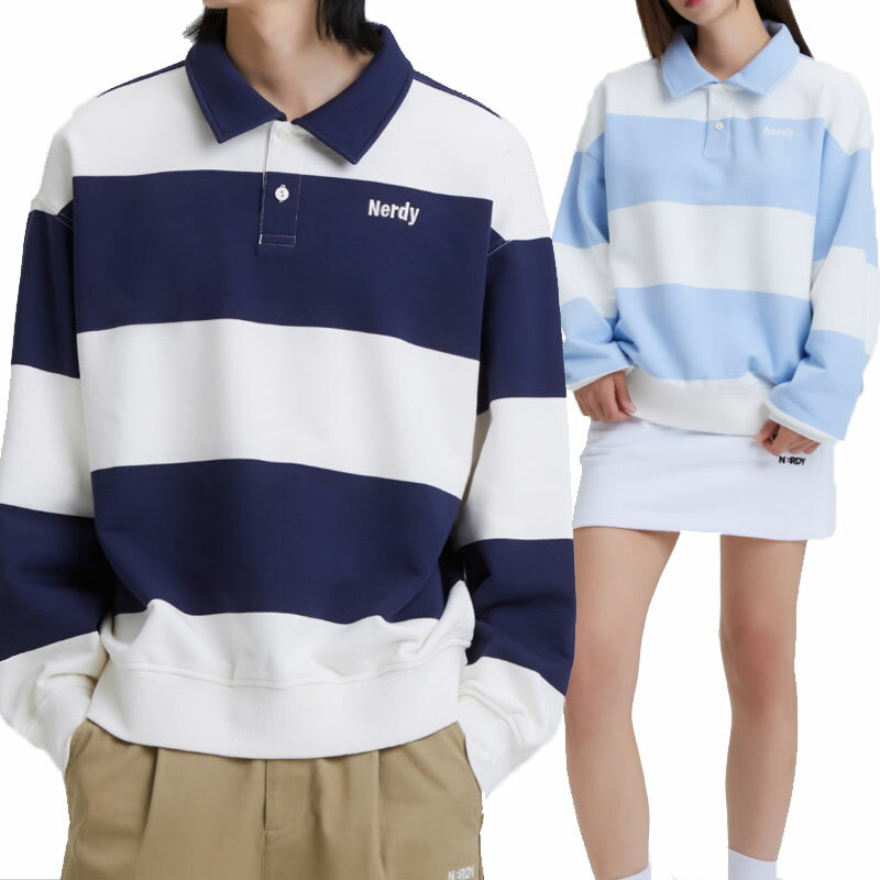 NERDY ノルディ 【正規品】 HE&SHE [送料無料] ストライプラグビースウェットシャツ STRIPE RUGBY SWET..