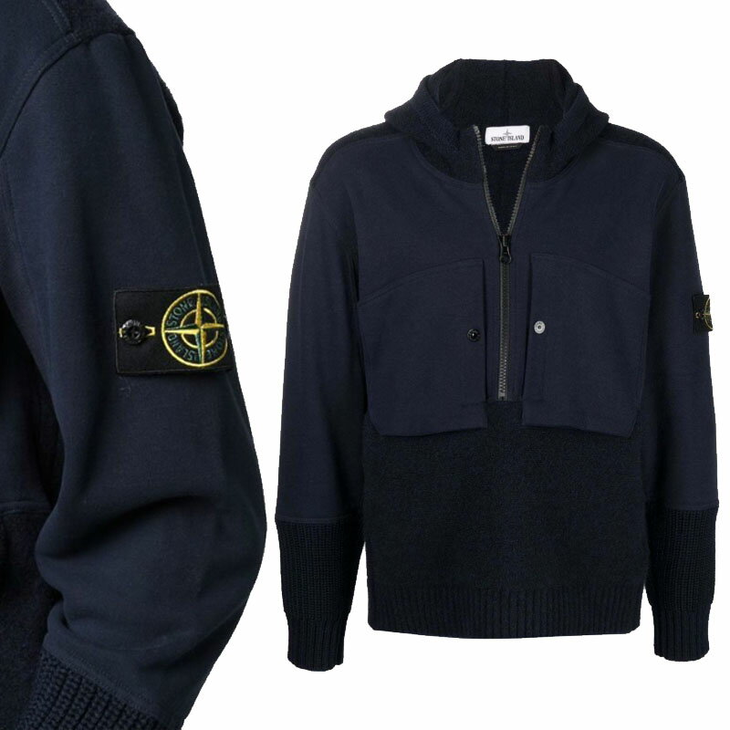 ストーンアイランド 【正規品】 STONE ISLAND 21AW 12周年ワッペンパッチハーフジップアップフードニット 12th ANNIVERSARY WA...