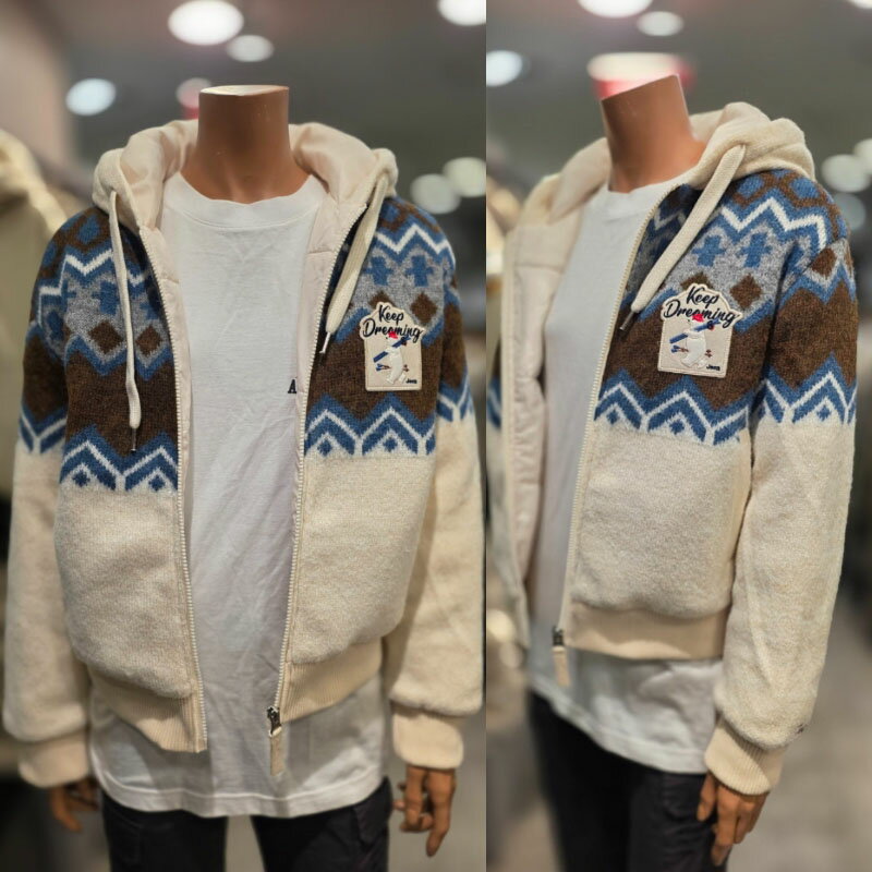 乐天商城 - ジープ JEEP ウーマンジャカードニットボールパーディングジャンパー W'S JACQUARD KNIT BALL PADDING JUMPER レディース 女性 女子 カジュアル オーバーサイズ ジップアップパーカー フーディ HE&SHE [送料無料] JP4JPF301