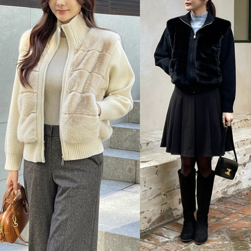 乐天商城 - I AM MARI アイアムマリー SELA HIGH-NECK MINK FUR KNIT ZIP-UP セラーハイネックミンクファージップアップ レディース 女性 女子 女らしさアップ フェミニン ラブリー デイリー お出かけ アウター ファーカーディガン 韓国ファッション 韓国 HE&SHE [送料無料]