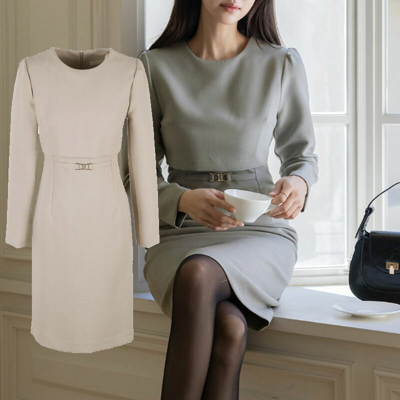 SUITROOM スーツルーム SERA LAYERED BELTED H-LINE DRESS セラレイヤードベルトHラインワンピース レディース 女性 女子 女らしさアップ 長袖 フェミニン ラブリー デイリー ワンピース パーティードレス 韓国ファッション かわいい オシャレ