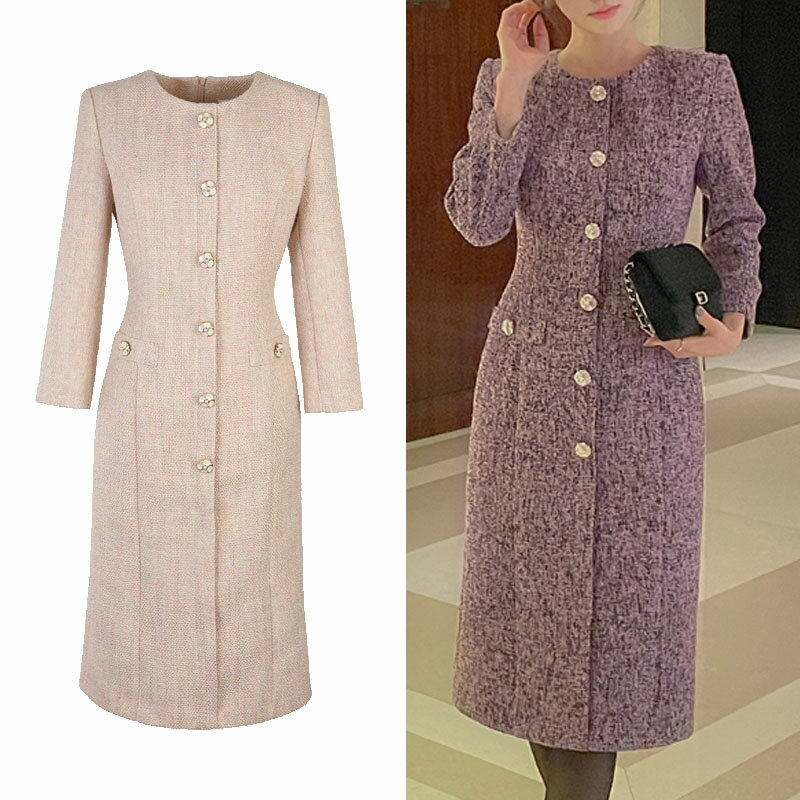 乐天商城 - SUITROOM スーツルーム CIEL SLIM-LINE TWEED ONEPIECE シエルスリムラインツイードワンピース レディース 女性 女子 女らしさアップ 長袖 フェミニン ラブリー デイリー ワンピース パーティードレス 韓国ファッション かわいい オシャレ