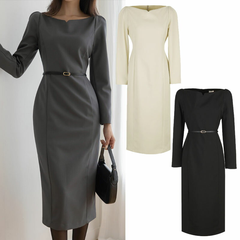 乐天商城 - SUITROOM スーツルーム BOAT-NECK PUFF H-LINE DRESS (+BLET) ボートネックパフスリーブHラインワンピース レディース 女性 女子 女らしさアップ 長袖 フェミニン ラブリー デイリー ワンピース パーティードレス 韓国ファッション かわいい オシャレ