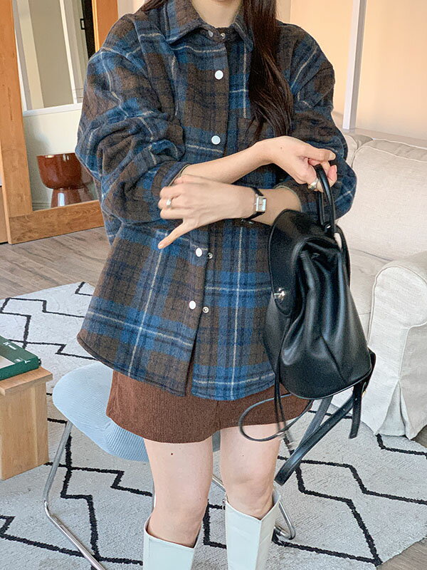 Suitroom (スーツルーム) クラクションウールシャツジャケット シャケット アウター チェックジャケット カジュアル 秋冬ファッション 韓国ファッション 韓国アイテム HE&SHE【送料無料】