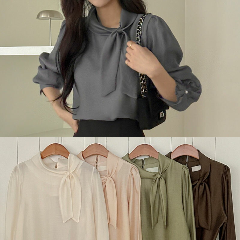 SUITROOM スーツルーム ROA TENCEL BOWTIE-NECK BLOUSE 5色 ロアテンセルボウタイネックブラウス レディース 女性 女子 女らしさアップ 長袖 フェミニン ラブリー デイリー シャツ パーティー服 韓国ファッション かわいい オシャレ リボン