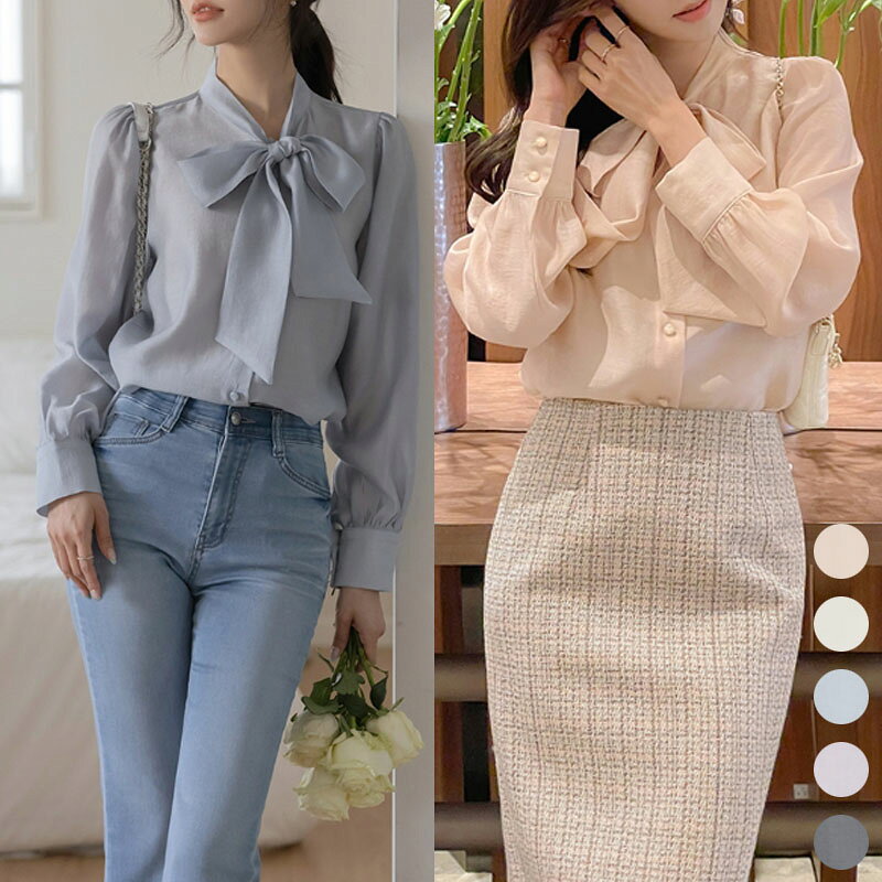 乐天商城 - SUITROOM スーツルーム SILKY DRESSY TIE-NECK BLOUSE 5色 シルキードレッシーボウタイネックブラウス レディース 女性 女子 女らしさアップ 長袖 フェミニン ラブリー デイリー シャツ パーティー服 韓国ファッション かわいい オシャレ リボン