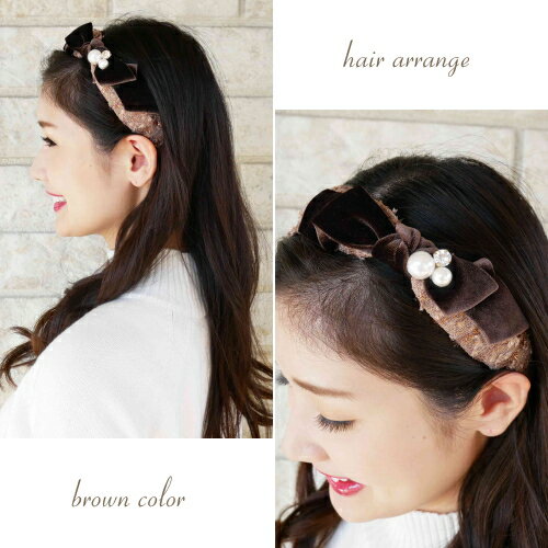 SALE 在庫限り カチューシャ ヘアアクセサリ ヘアアレンジ リボン ベルベット パー...