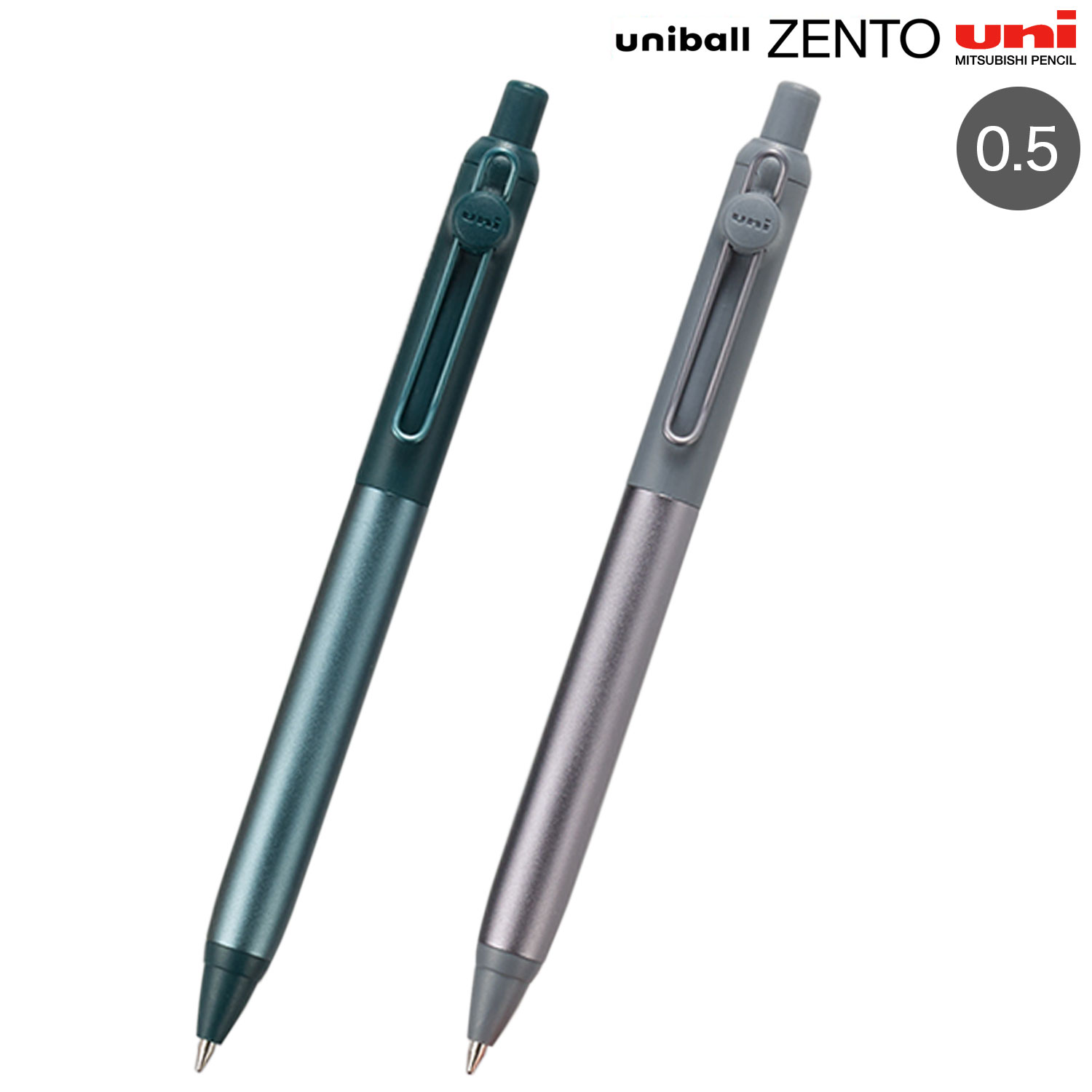商品情報メーカー三菱鉛筆サイズ軸径11.2×16.2×139.9mm色全2色：ジェード、ヘマタイト重量13.7gインキ水性インキ(ZENTOインク)ボール径0.5mm替え芯UBRZ05-24 黒 (-15 赤、-33 青も差替可)三菱鉛筆 uniball ZENTO ユニボール ゼント フローモデル 0.5 全2色から選択 水性ボールペン 速乾 ノック式 すいすい書ける 新開発ZENTOインク搭載 耐水性 耐光性 筆記用具 文具 オフィス 新開発 ZENTOインクを搭載。ユニボール ゼント フローモデル 0.5 新開発 ZENTOインクを搭載。アルマイト塗装を施したアルミ製のグリップと軸色に合わせた可動式カラークリップ。「uniball ZENTO（ユニボール ゼント）フローモデル 0.5」手のひらのに私のこだわりを。適度な重量感が流れるような書き心地を生み出します。さりげなくただ確かに、あなたのこだわりを体現する1本です。永い年月を経て作られた、鉱石からインスピレーションを得た軸色2色。・ジェード...翡翠(ひすい）・ヘマタイト...赤鉄鉱（せきてっこう）※インク色は、黒です。【主な特徴】●新開発 ZENTOインクを搭載ストレスフリーなやわらかい書き心地と、にじみを抑えたきれいな描線が特長です。●やわらかい書き心地を実現する『クッション成分　POA界面活性剤』（ポリオキシアルキレン）ペン先のボールと紙面の間でクッションのような緩衝作用を果たし、筆記時の摩擦抵抗※を和らげます。※メーカー従来品比　約40%減●インクの広がりやにじみを抑える『引き寄せ粒子』インク同士を引き寄せることで描線のにじみや裏うつりを抑えます。「かく」ひと時を心地よく。一日を振り返り、自分の中にある気持ちを文字にする時間。想いを綴り、自分と向き合う静かな瞬間。uniball ZENTOは、そんな豊かですこし上質な時間をあなたとともに紡ぎます。替芯は、品番：UBRZよりご覧ください。※写真の色調はご使用のモニターの機種や設定により実際の商品と異なる場合があります。※製品の仕様は予告なしに変更となる場合があります。予めご了承下さい。 5