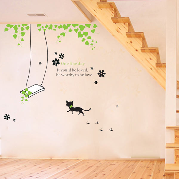 貼ってはがせる簡単ウォールステッカー ネコのブランコ 猫 ネコ ねこ かわいい シール ステッカー 壁 壁紙 飾りつけ 飾り リメイク リフォーム おしゃれ 賃貸OK 綺麗にはがせる DIY 寝室 インスタ 映え