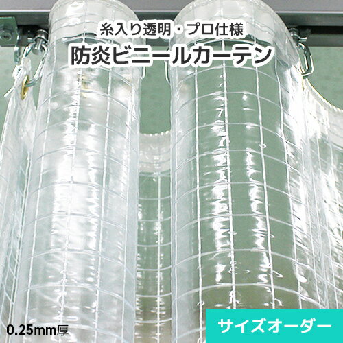 ビニールカーテン 防炎 糸入り 透明ビニール オーダー 0.25mm 薄手  屋内向け 節電 省エネ エコ 防炎・ビニール間仕切り 防塵 埃よけ 工場 倉庫 店舗 出入口 棚カバー 防塵シート 目隠しシート 透明ビニールシート 塩ビ PVC