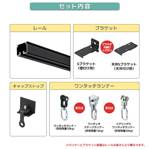 D40ブラックレールセット 4m アルミ [15L40-BL] オシャレな黒色ブラックレール！ ...
