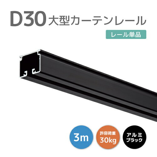 D30レール 3m アルミ ブラック [12L30-BL] おしゃれなブラックレール！ 30型レール 軽量で加工しやすい！ 耐荷重30kg 耐荷重30kg オフィス 店舗 カフェ 間仕切り 業務用カーテンレール 大型レール 大型機能レール ビニールカーテン