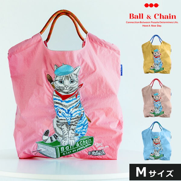   Ball＆Chain ボールアンドチェーン 正規品 P.CAT Mサイズ 猫 ねこ キャット バッグ ショッピングバッグ エコバッグ トートバッグ ショルダー 刺繍 ギフト A4 313009 san hideaki mihara