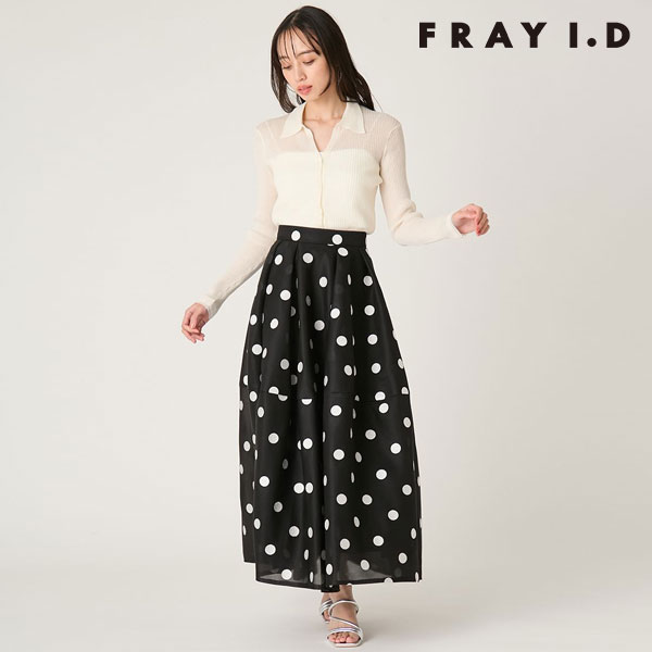 【即納】 フレイアイディー FRAY I.D ボトムス 26春夏 ボンディングチュール構築スカート ロング丈 フレアスカート 柄 ドット fwfs261062