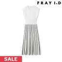 【SPRING SALE50%OFF】 【即納】 フレイアイディー FRAY I.D ストライプフレアニットワンピース ドレス ロング丈 ノースリーブ クルー..