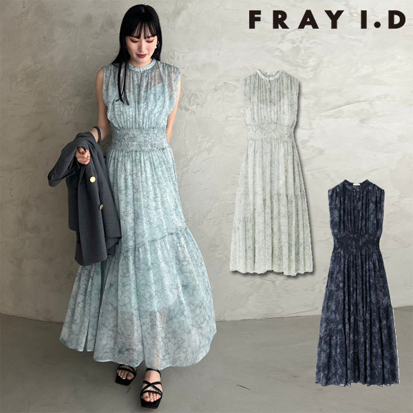  フレイアイディー FRAY I.D ワンピース 24春夏 ラインアートシャーリングワンピース 6月中旬～7月上旬予約 ドレス ロング丈 ノースリーブ 結婚式 fwfo242062