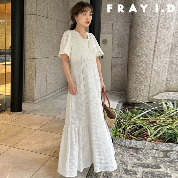 フレイアイディー FRAY I.D ワンピース 24春夏 一部5月中旬～下旬予約 カットワークレースフレアスリーブワンピース ドレス ロング丈 半袖 結婚式 fwfo242231