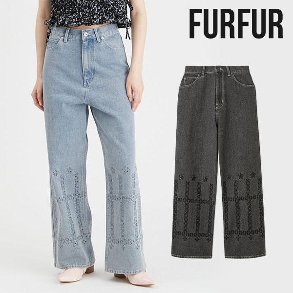 樂天商城 - 【新生活応援セール60%OFF】【即納】 ファーファー FURFUR ボトムス カットワークデコレーションデニムパンツ フルレングス rwfp244113