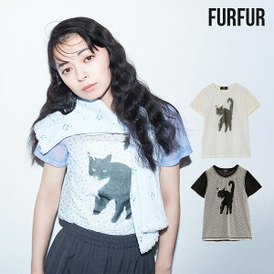 【SALE10%OFF】【即納】ファーファー FURFUR トップス 25春夏 【上國料萌衣コラボ】Oolong花柄Tシャツ ミドル丈 半袖 コラボ 猫 rwct252060