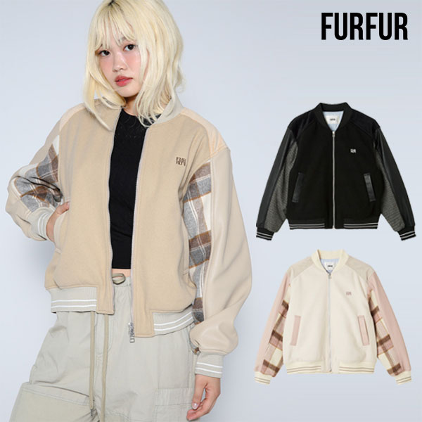 樂天商城 - 【新生活応援セール30%OFF】【即納】 ファーファー FURFUR アウター パッチワークスタジャン 長袖 ミドル丈 スタジャン チェック rwfj254033
