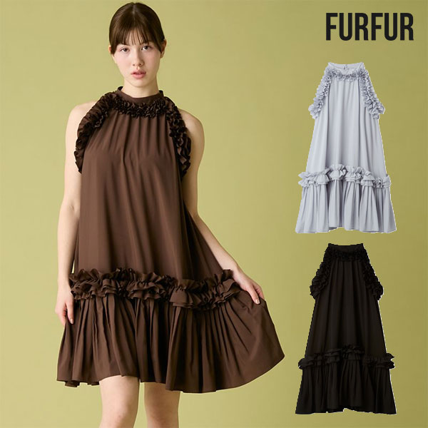 樂天商城 - 【新生活応援セール10%OFF】【即納】 ファーファー FURFUR ワンピース 26春夏 フリルホルターミニドレス ミニ丈 ノースリーブ Aライン rwfo261097