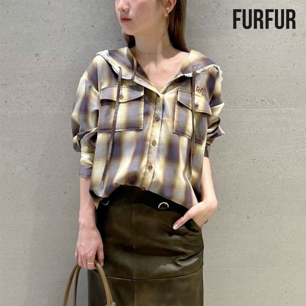 樂天商城 - 【新生活応援セール20%OFF】【即納】 ファーファー FURFUR トップス フーディーオンブレーチェックシャツ 長袖 ミドル丈 rwft254070